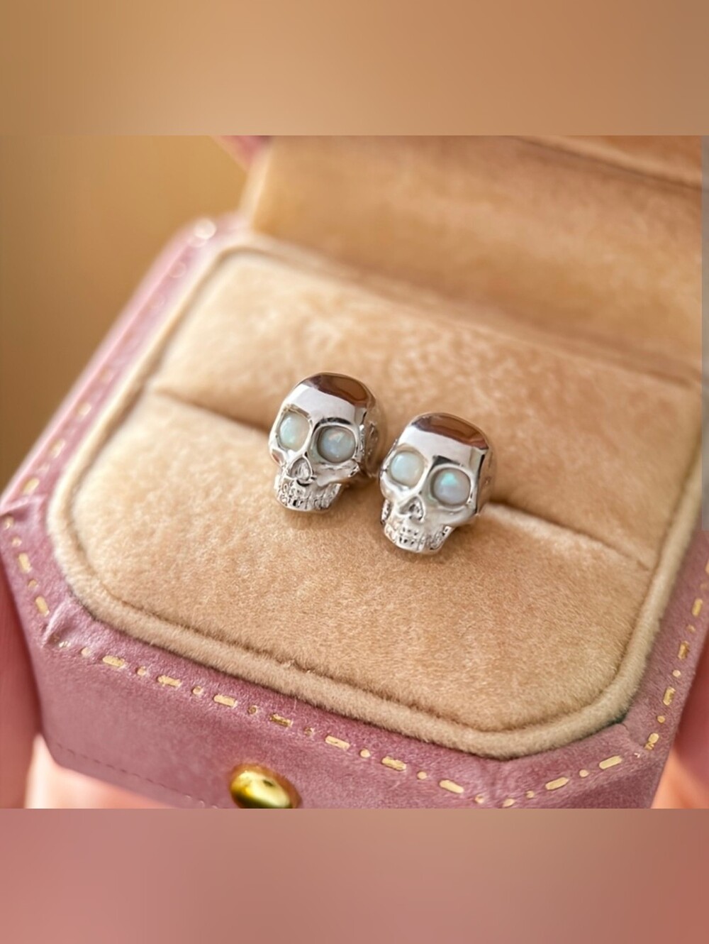 $8 Each Or Bundle 5/$20 Sterling Skull Stud Earrings with Opalescent Eyes